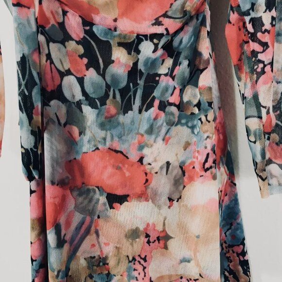 Vintage Y2K Johnny Heaven Mesh Top Sz L Fairy Floral Garden Flowy Stretchy - Picture 2 of 9